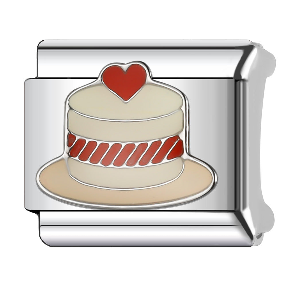 Wholesale Italian Charm Bracelet 9mm DIY Splicing Cake and Burger Gourmet Series Stainless Steel Composable Bracelet