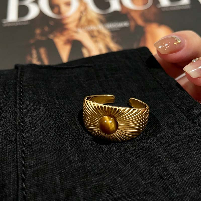 Wholesale Gold Sunflower Tiger Eye Ring Women S Retro Stacking Fashion Accessory Gift