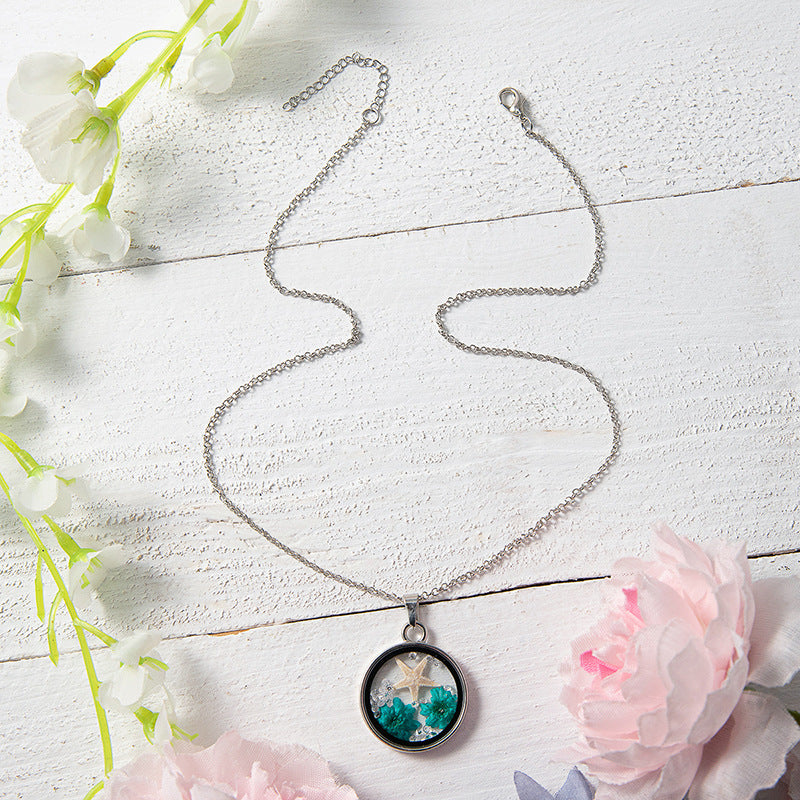 Wholesale Butterfly Starfish Photo Frame Dried Flower Necklace