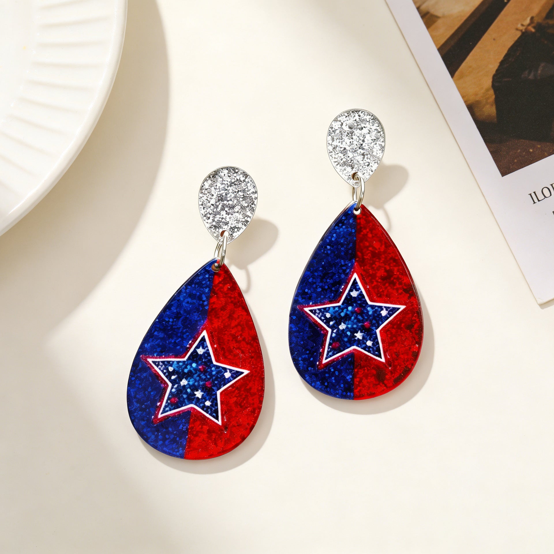 Wholesale Independence Day Flag-Colored Acrylic Earrings