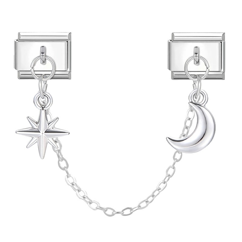 Wholesale 9mm Italian Charm Starter Bracelets DIY square double-pendant Creative Stainless Steel Composable Bracelet