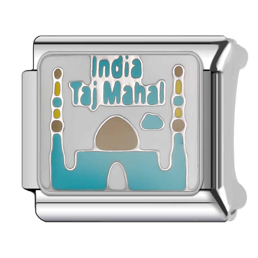 Wholesale Italian Charm Bracelet 9mm DIY Splicing National Tourism Scenic Logo Stainless Steel Composable Bracelet