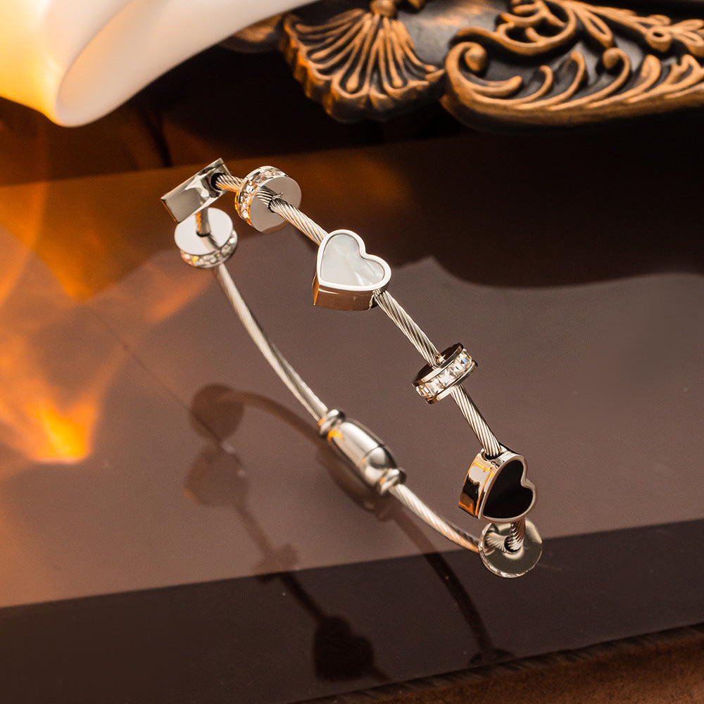 Wholesale Titanium Steel Double Heart Micro Inlaid Zircon Gold Bracelet ACC-BT-NaBao006