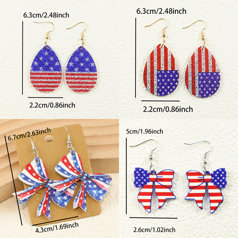 Wholesale American Independence Day flag element bow water drop ladies acrylic earrings