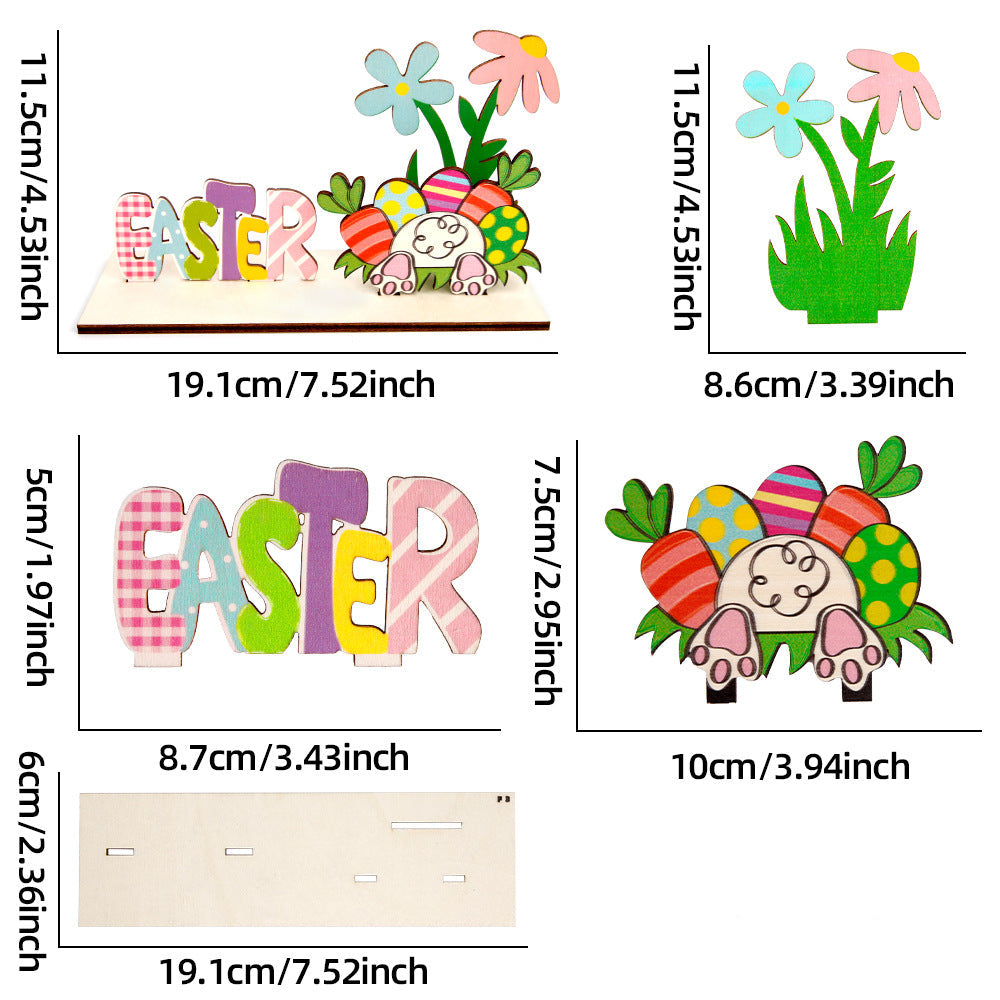 Wholesale Easter wooden crafts rabbit color egg wooden piece decoration