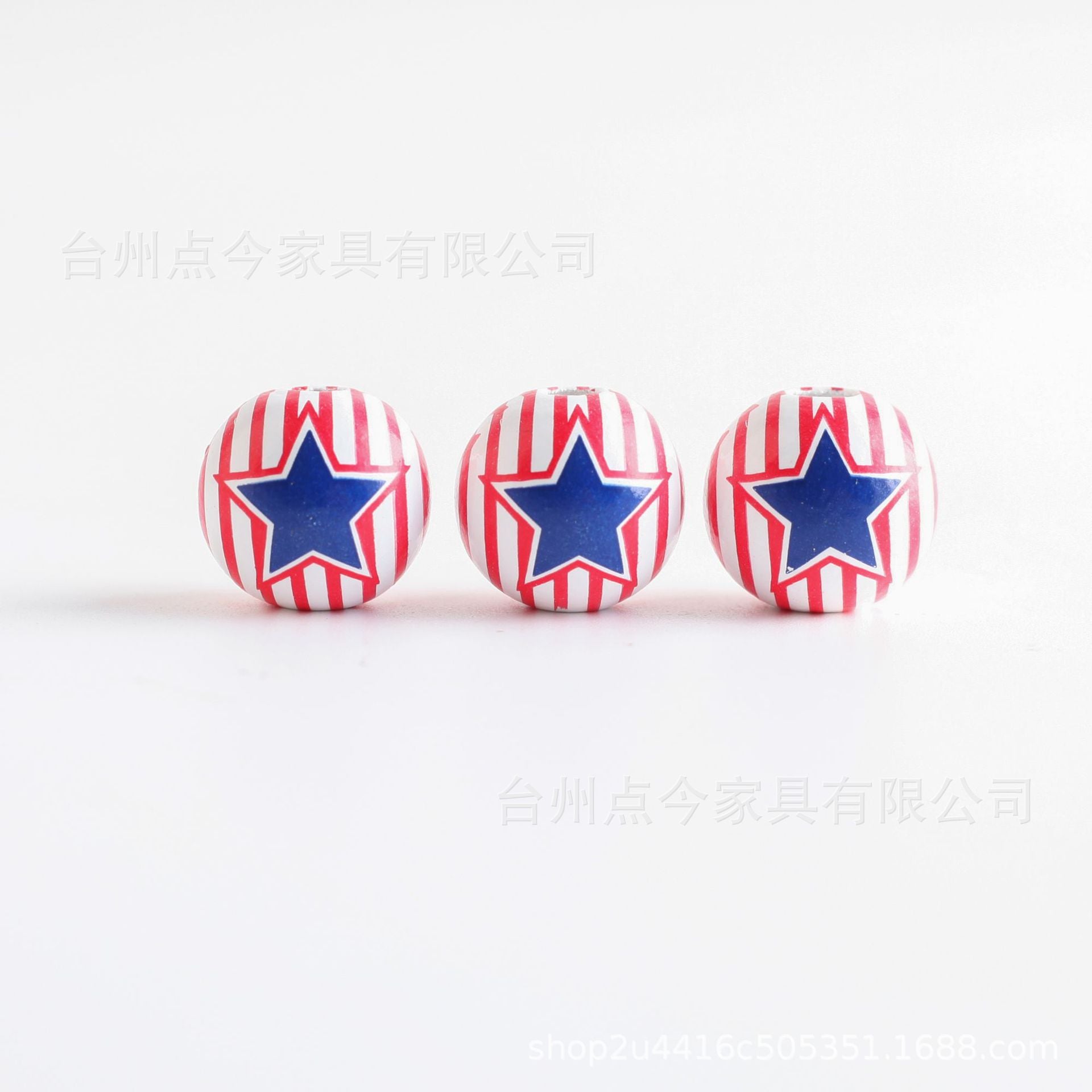 Wholesale 10pcs 16mm American Independence Day Wooden Beads Garland Printed Beads ACC-BDS-DianJin001