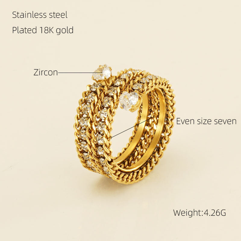 Wholesale Stainless Steel Rings 18k Full Diamond Multi-layer Open Adjustable Rings ACC-RS-ZhongXin006