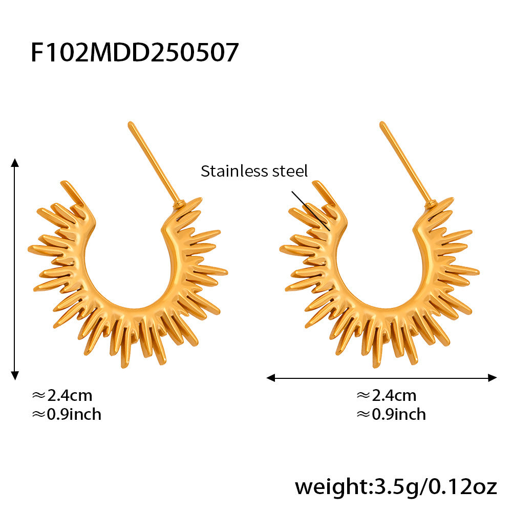 Wholesale Stainless Steel Golden Shining Sunflower Light Earrings