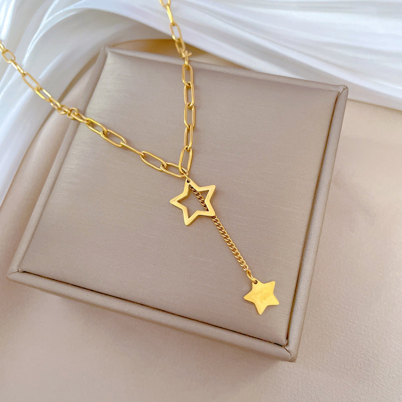 Wholesale Titanium Steel Chain Tassel Star Necklace Clavicle Chain ACC-NE-LiGe015