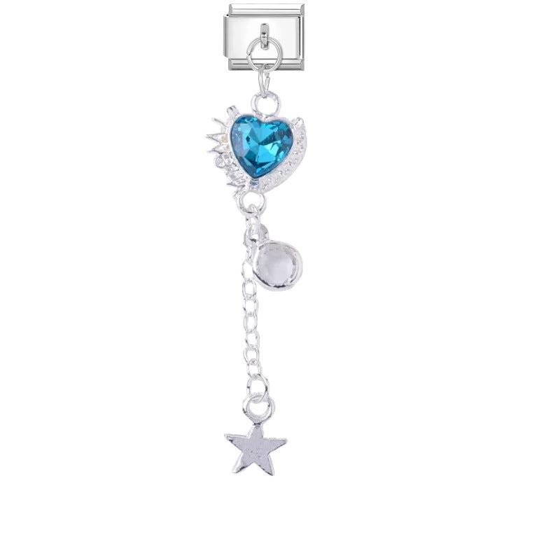 Wholesale Trendy Crystal Butterfly Heart Pendant Titanium Steel DIY Bracelet Charm for Fashion Accessory Gift