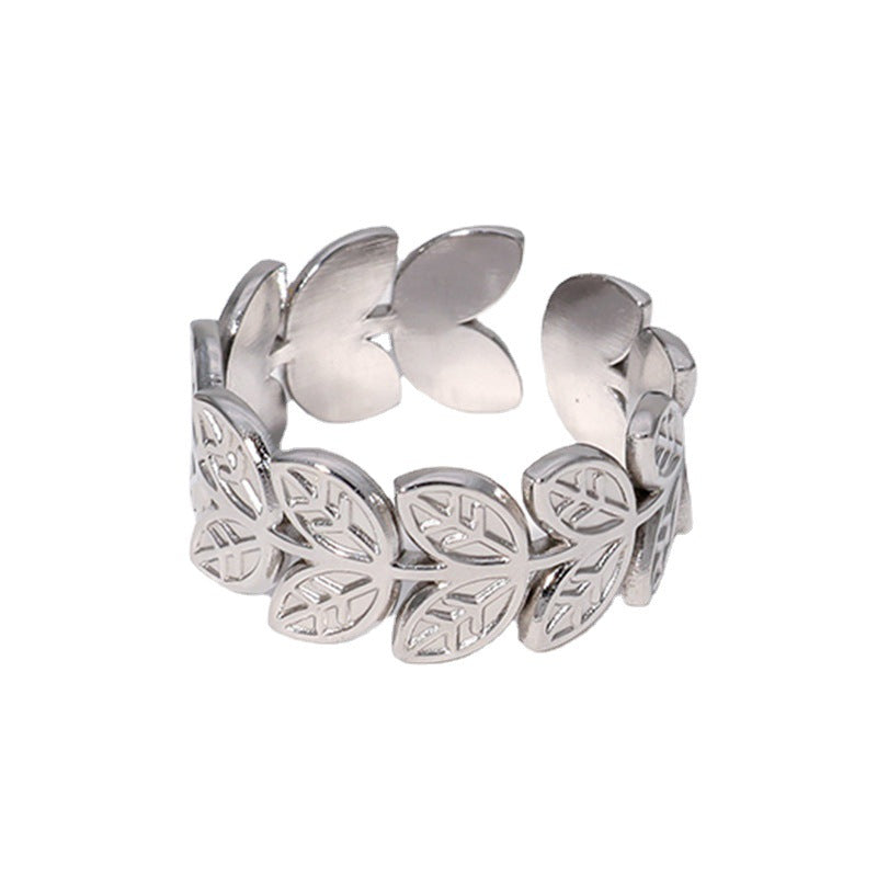Wholesale  leaves Stainless steel opening ring adjustable index finger can't quit color personality ring