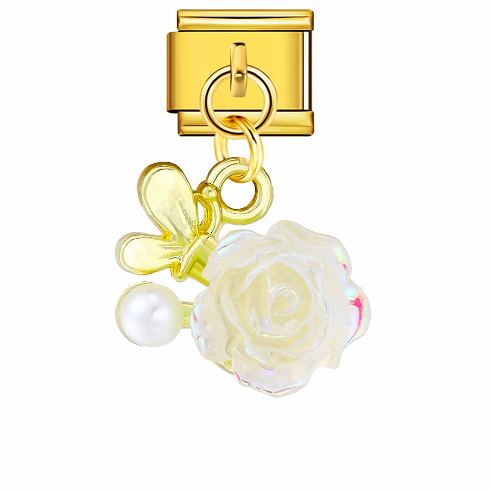 Wholesale Italian Charm Bracelet 9mm DIY Love Flower Pendant  Creative Stainless Steel Composable Bracelet