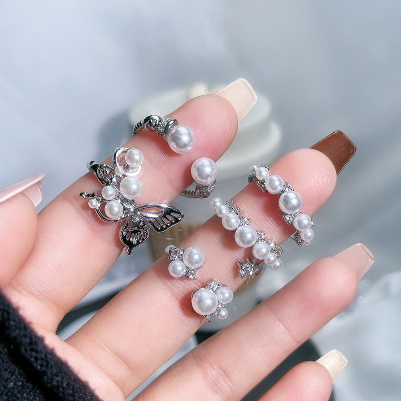 Wholesale Pearl  light luxury butterfly open ring