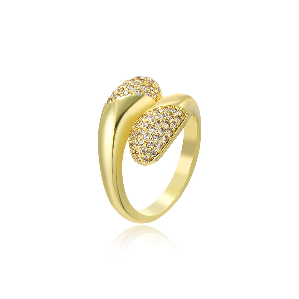 Wholesale 18k copper plated geometric spiral teardrop-shaped adjustable ring