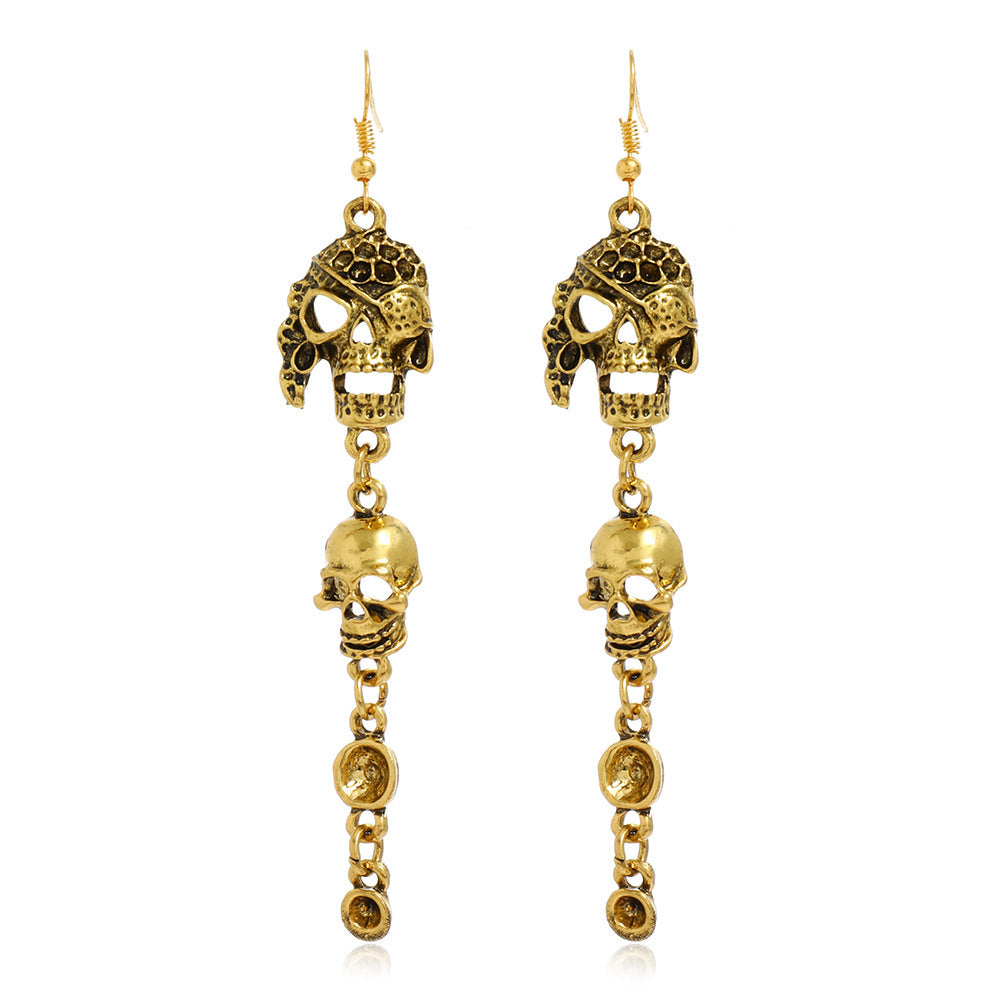 Wholesale  Skull Pirate Fringe Jewelry Set - Ancient Silver Alloy Earrings and Necklace,  Fashion Accessory for Boutique Resale