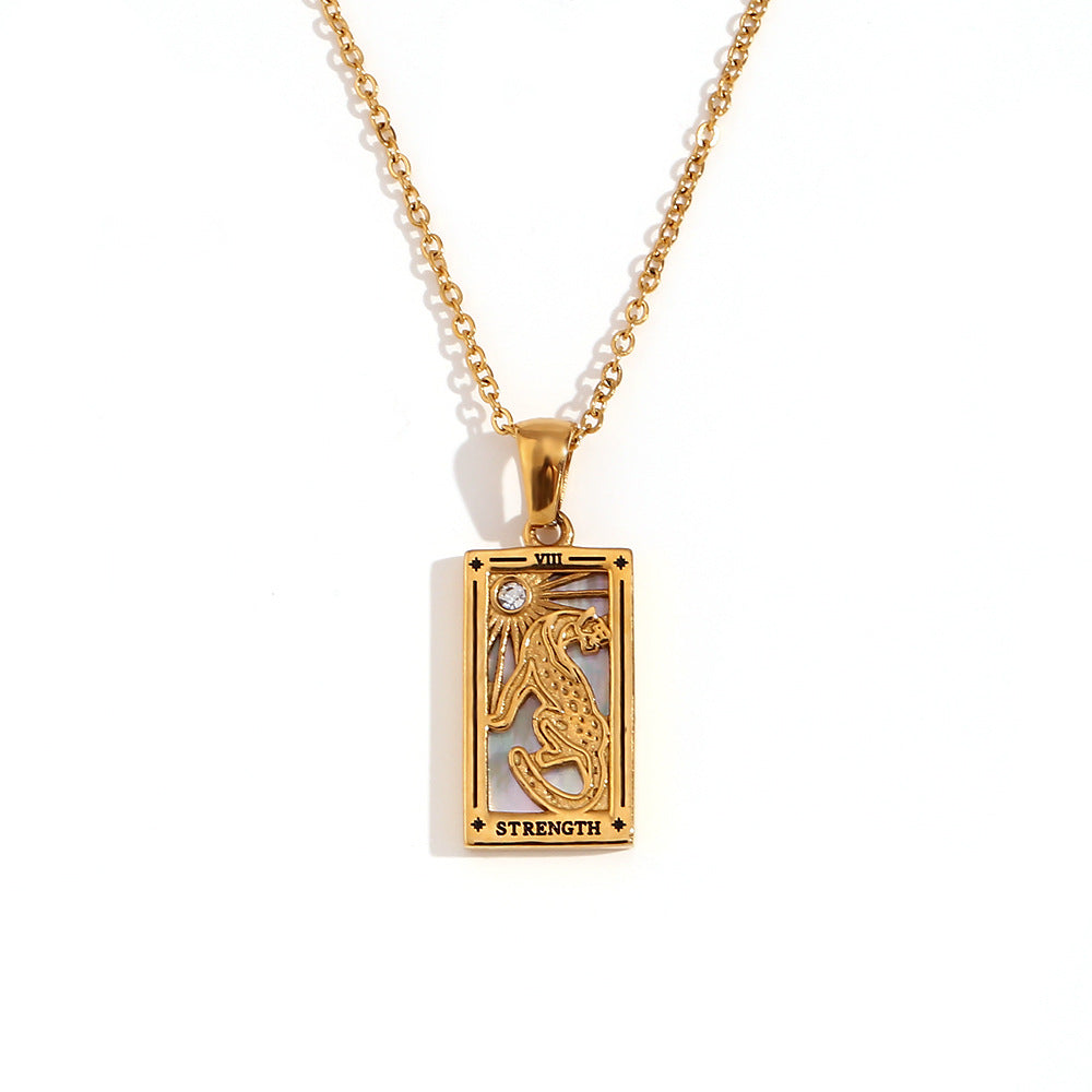 Wholesale Tarot Pendant Necklace 18K Gold Plated Stainless Steel Retro Trendy Jewelry Gift