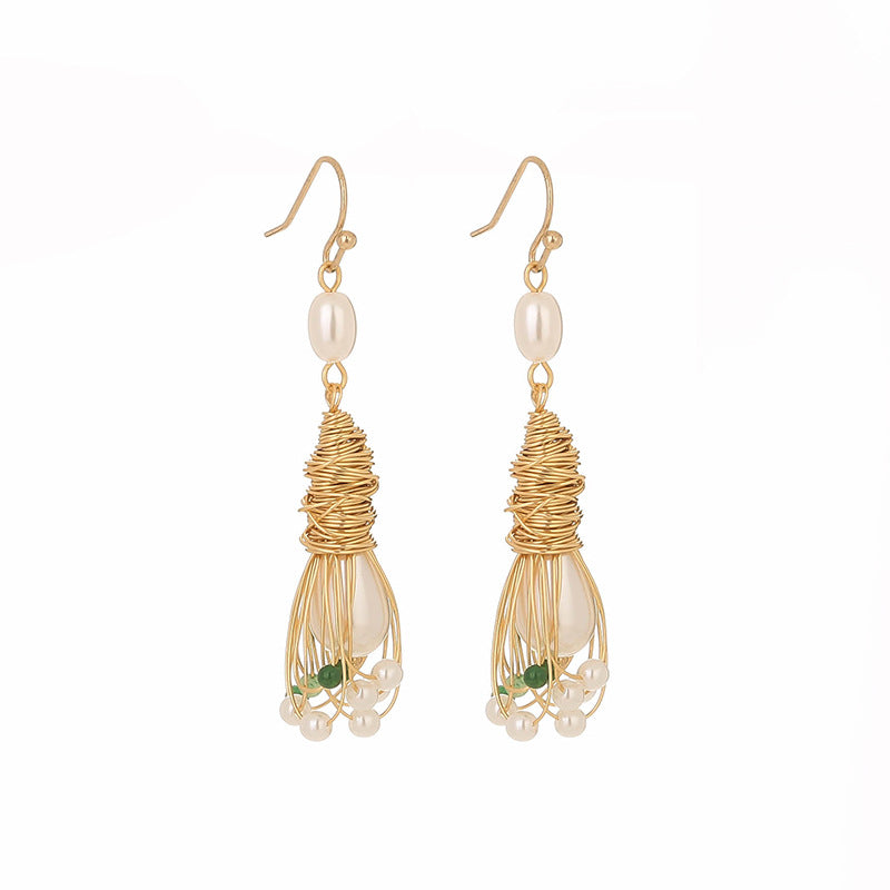 Wholesale Handmade Winding  Pearl Earrings  Long Tassel Butterfly Flower Earrings