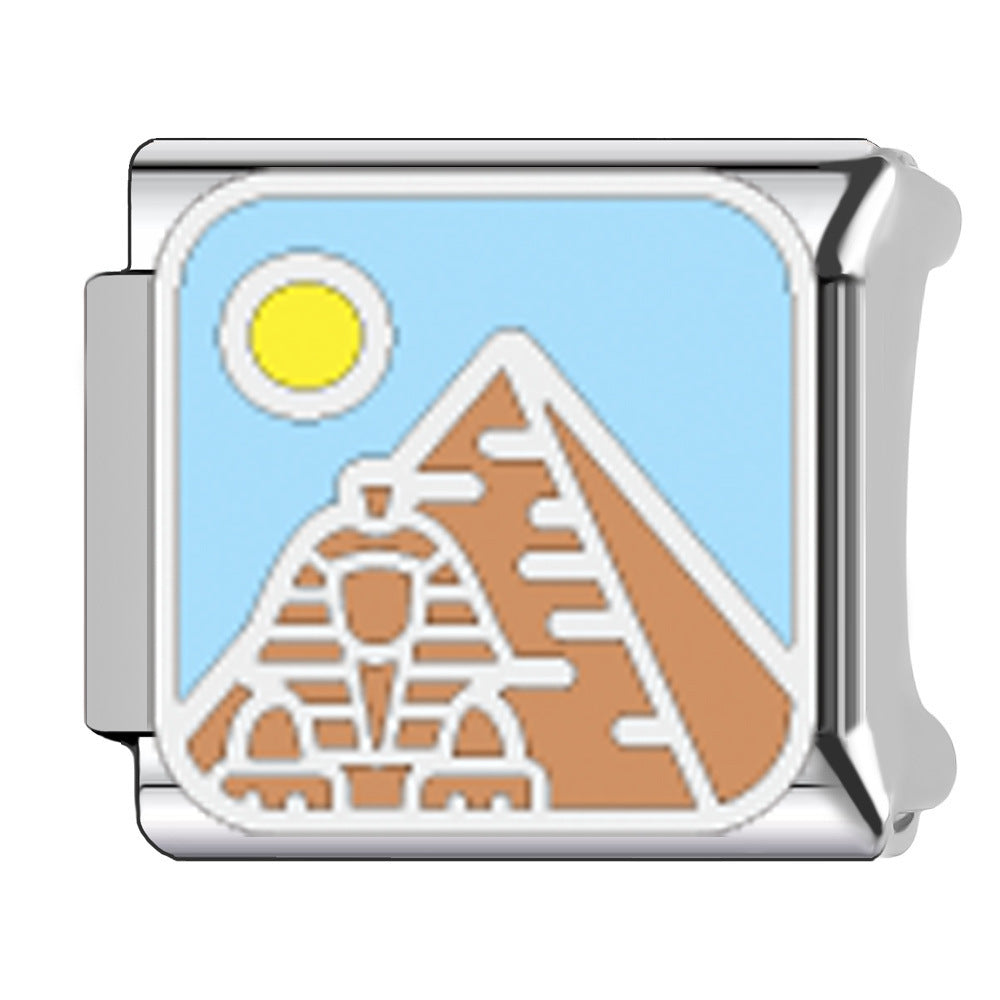 Wholesale   Italian Charm Bracelet 9mm DIY Egyptian pyramid landmark Creative Stainless Steel Composable Bracelet