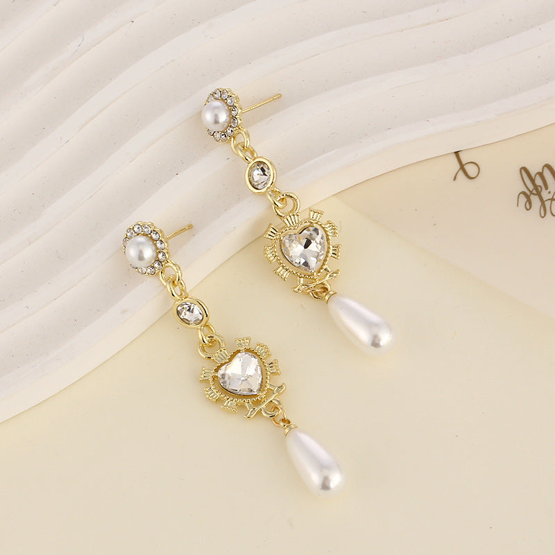 Wholesale S925 Silver Needle Love Heart-shaped Long Tassel Drop Earrings