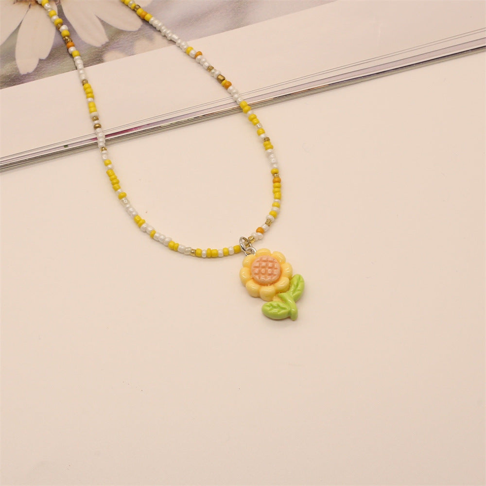 Wholesale 5pcs Colorful Beaded Tulip Sunflower Flower Necklace