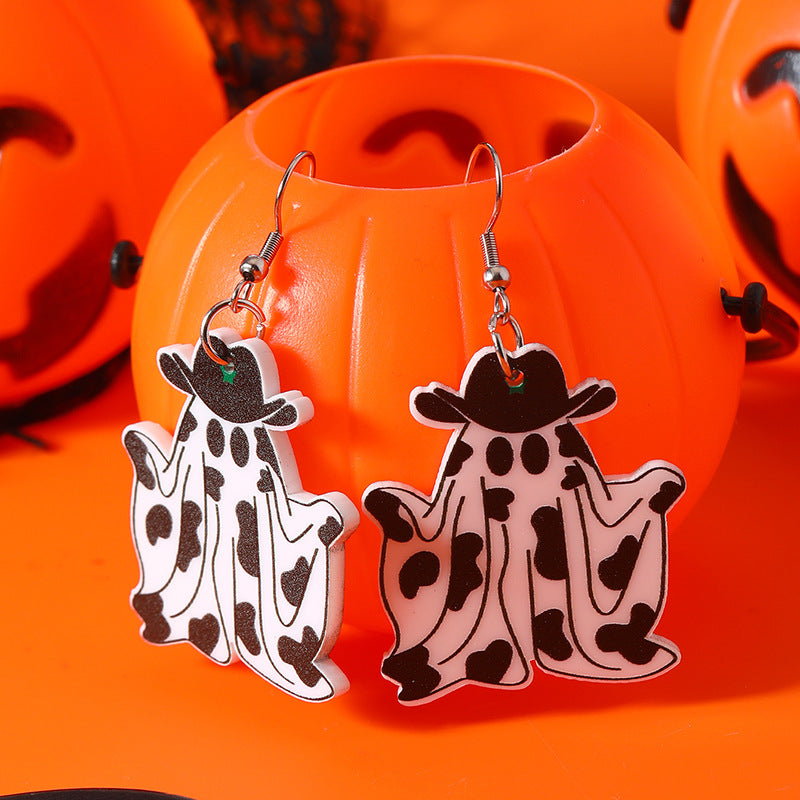 Wholesale Western Cowboy Ghost Halloween Vintage Acrylic Earrings ACC-ES-Haoc006