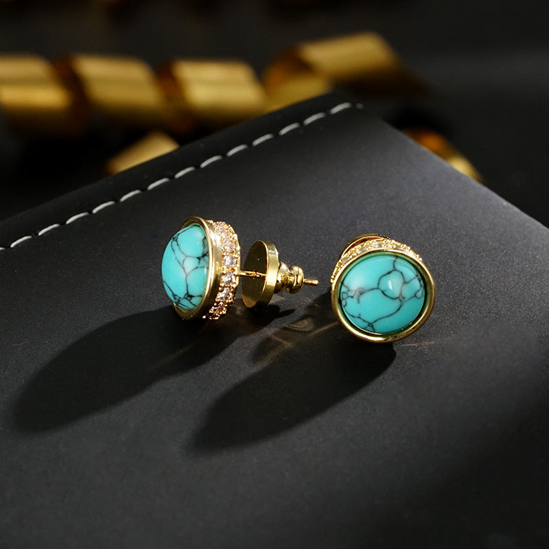 Wholesale round turquoise fashion simple versatile earrings