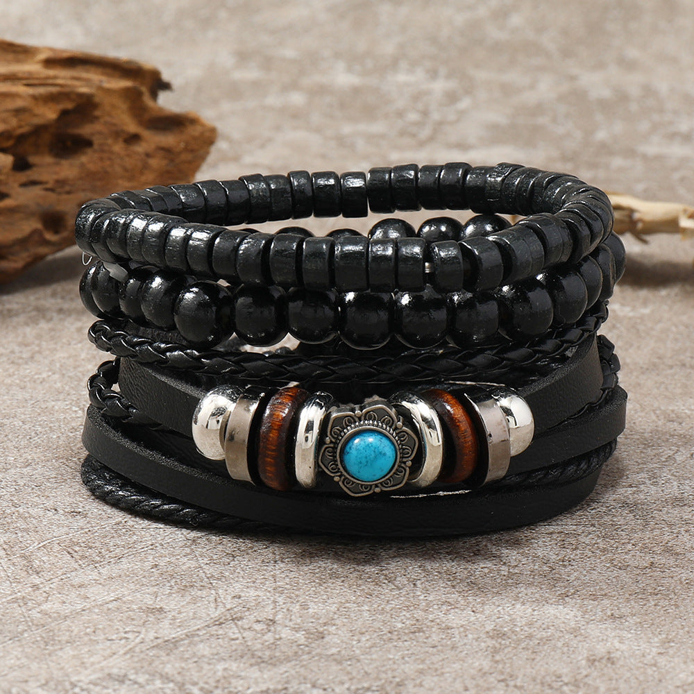 Wholesale Retro Multi-layer Alloy Leather Bracelet