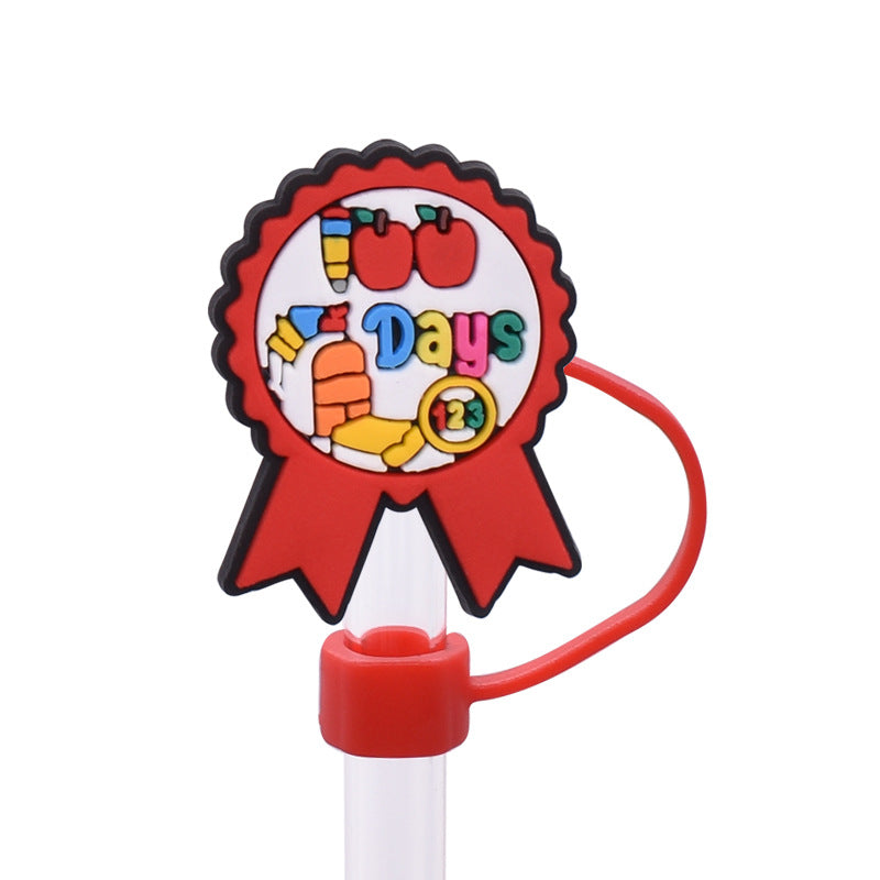 Wholesale Random 100pcs Back to School Series PVC Soft Straw Tube Cap