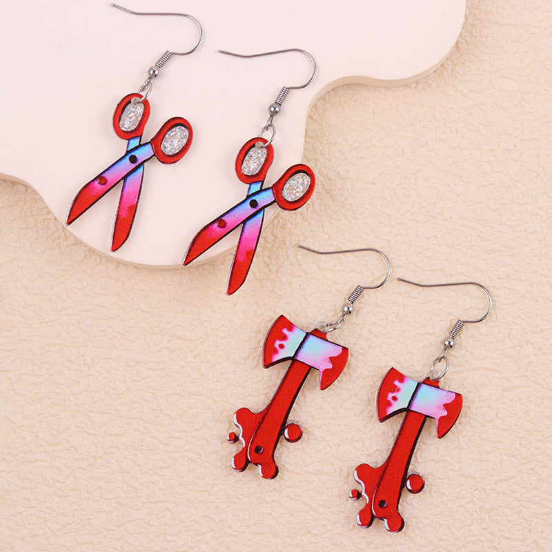 Wholesale Halloween Earrings Contrasting Color Scissors Ax Acrylic Earrings