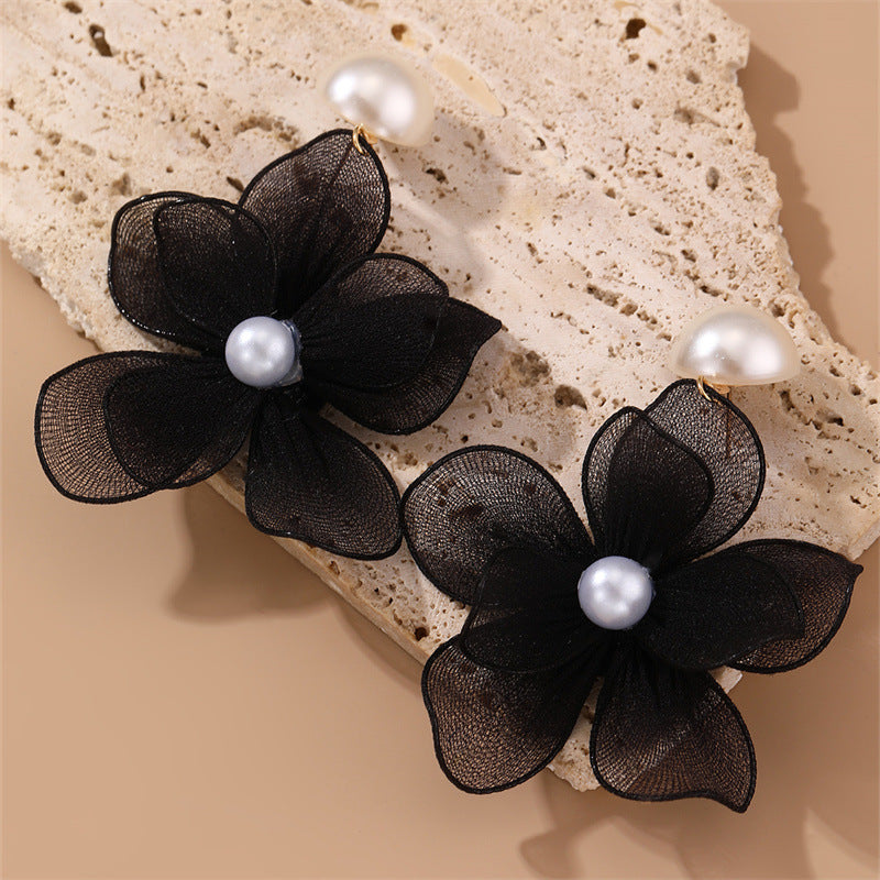 Wholesale Double-layer Silk Screen Flower Three-dimensional Flower  Earrings
