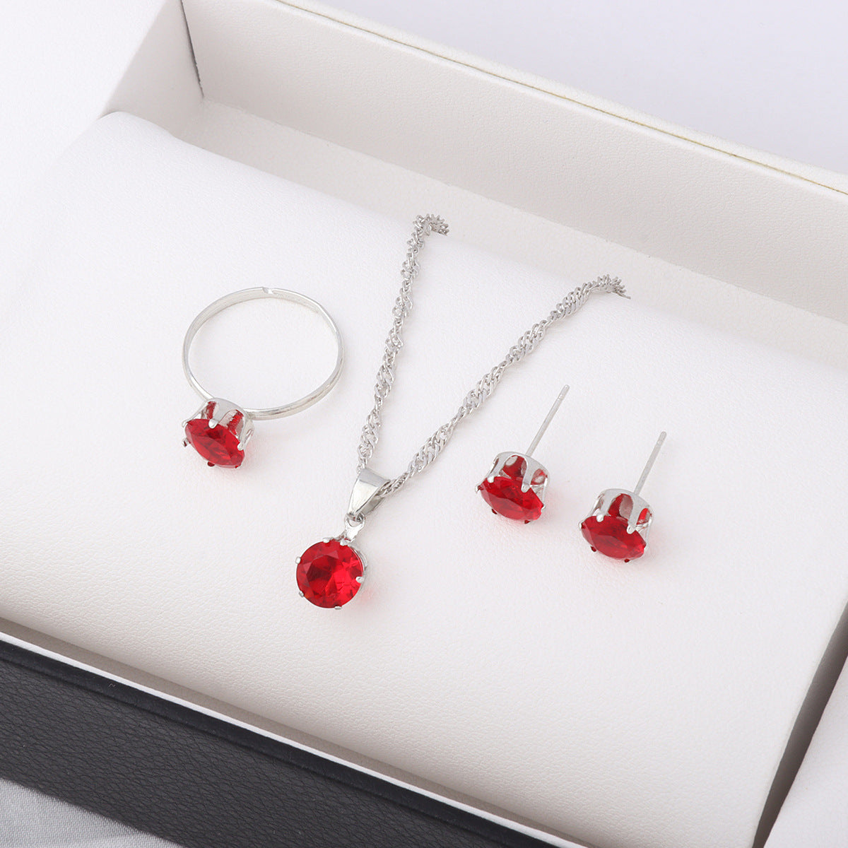 Wholesale  classic round crystal zircon necklace earrings ring jewelry set