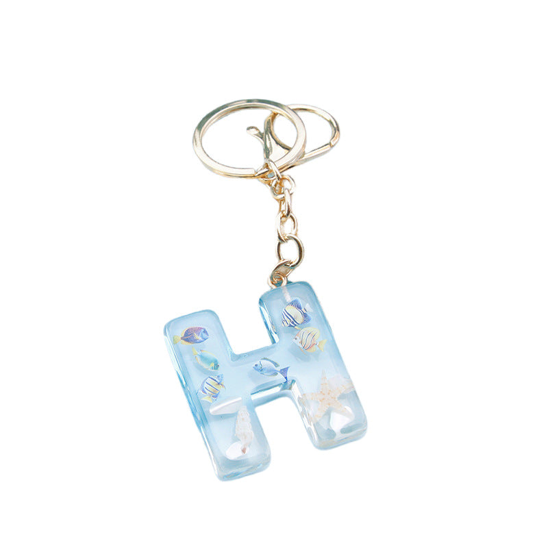 Wholesale Ocean tropical fish 26 English letters epoxy resin keychain