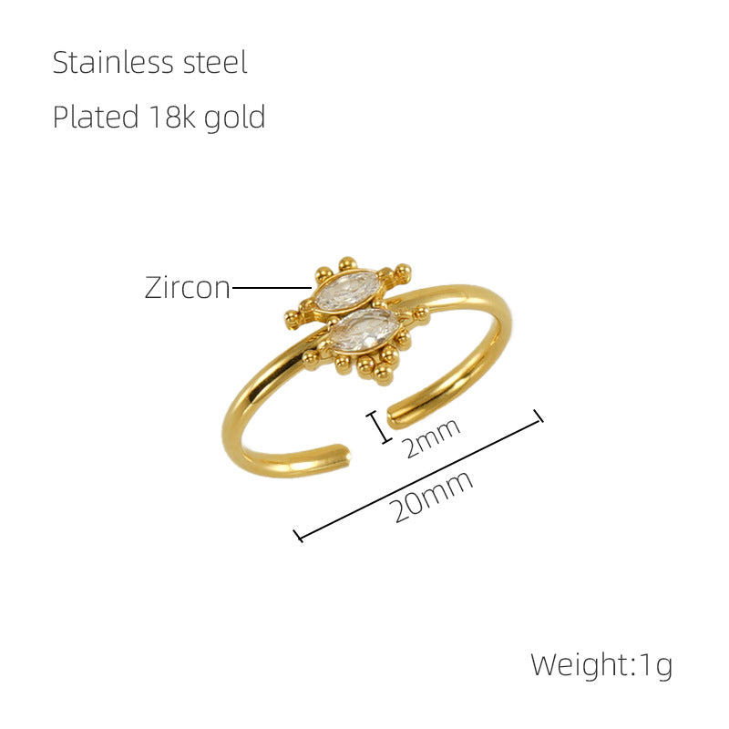 Wholesale Stainless steel zircon adjustable heart and star ring