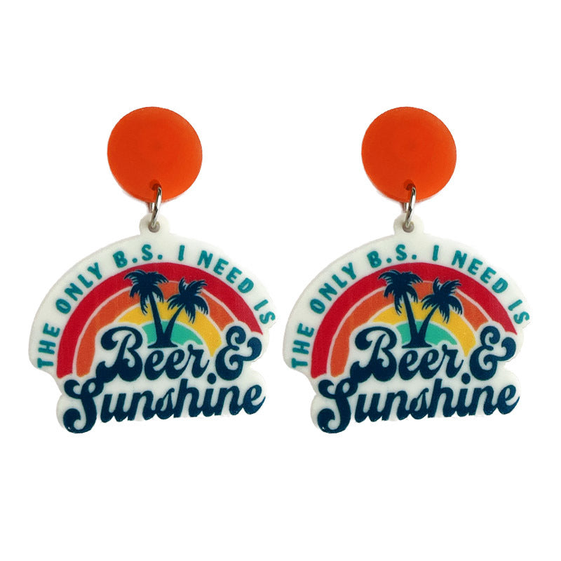 Wholesale 2 Pairs/pack Seaside Beer Sunglasses Sunrise Sunset Acrylic Earrings Summer ACC-ES-HY019