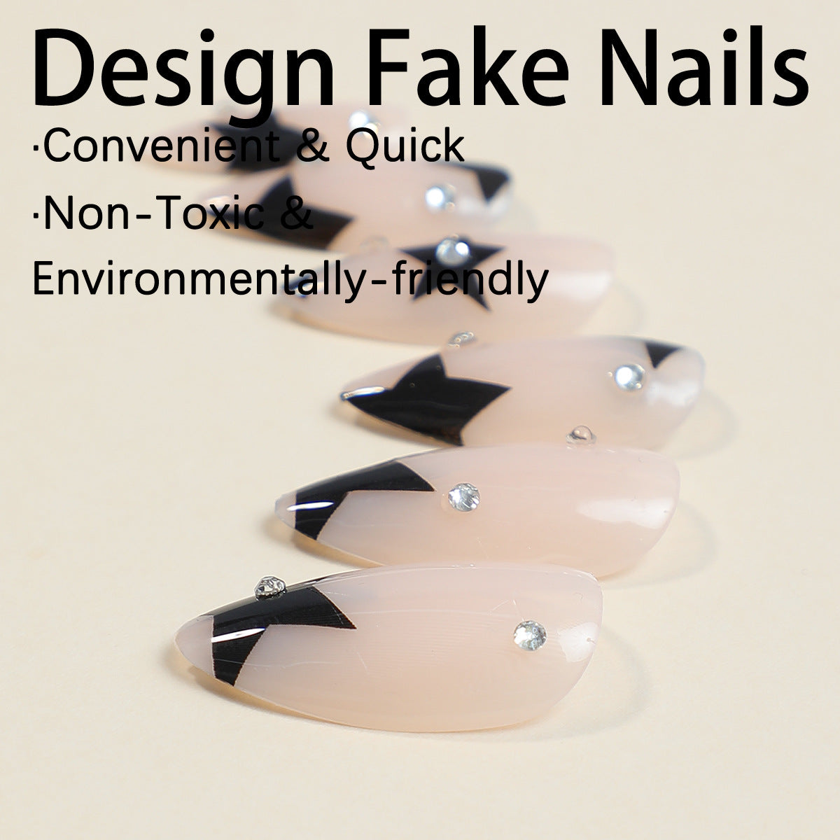 Wholesale 24pcs/box Glitter Nail Stickers Rhinestone Stars Wearable Nails Press-on Nail Set ACC-NS-HaoYi030