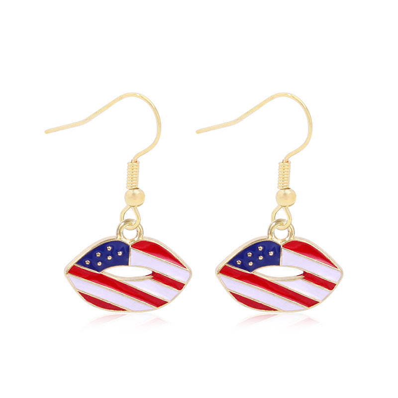 Wholesale American Independence Day Alloy Oil Drop Flag Pentagram Angel Earrings ACC-ES-BinLi003