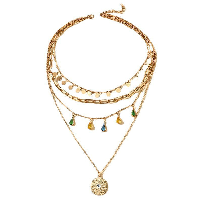 Wholesale Fashion Layered Necklace Set Golden Geometric Pendant Clavicle Chain Women Jewelry
