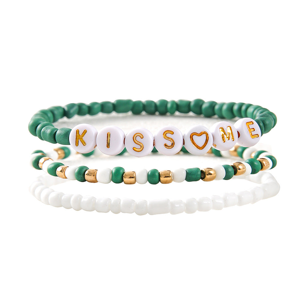 Wholesale St. Patrick's Day Green Beads Lucky Letter Beaded Bracelet