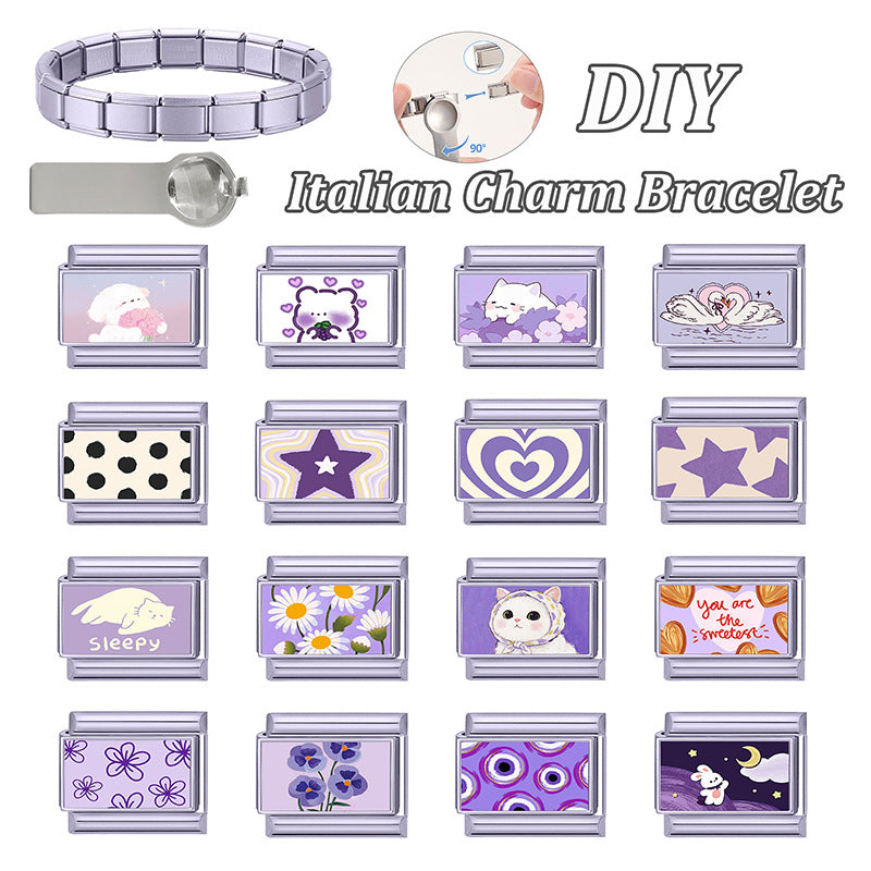 Wholesale Cute Heart Flower Italian Charm Bracelet Links Stainless Steel DIY Jewelry Accessory