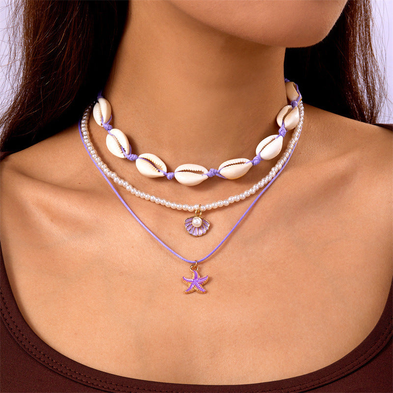 Wholesale Beach Shell Necklace Shell Double Layer Overlapping Necklace Clavicle Chain