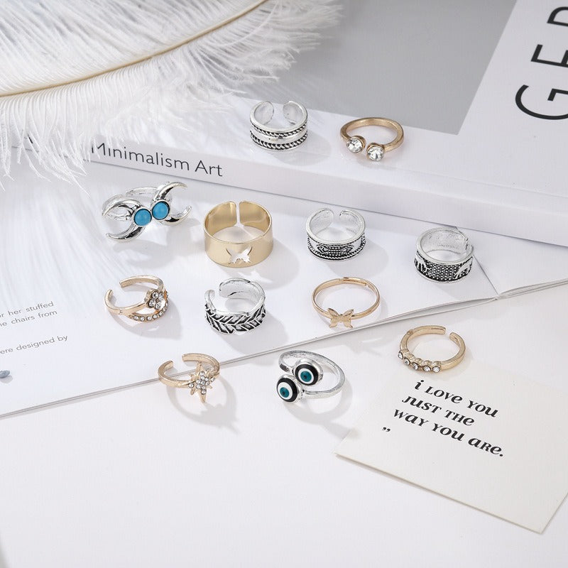 Wholesale Retro foot ring six-pointed star drop oil magic eyes turquoise two-color 12 suit