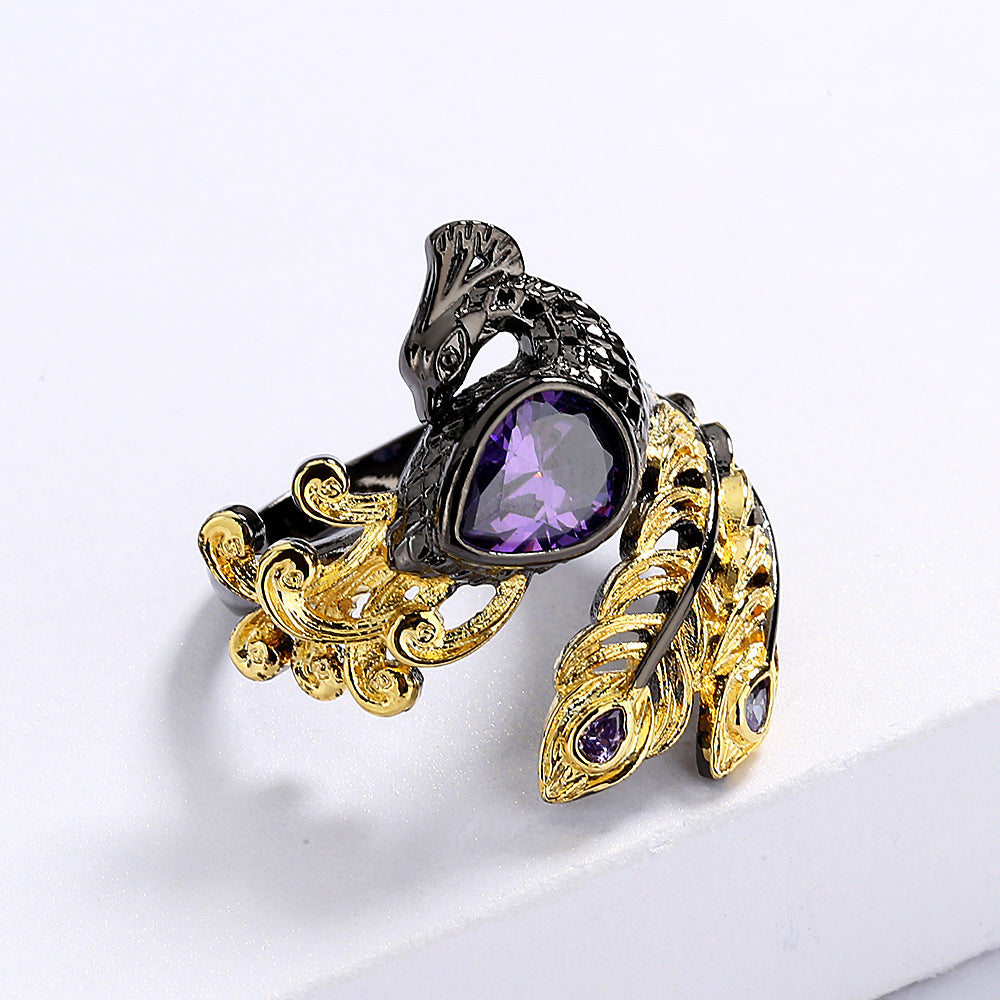 Wholesale plated black gold color Stone Hollow color separation ring