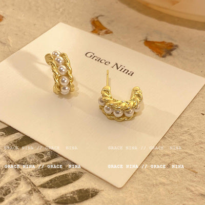 Wholesale Cute C Shape Wrap Pearl Earrings