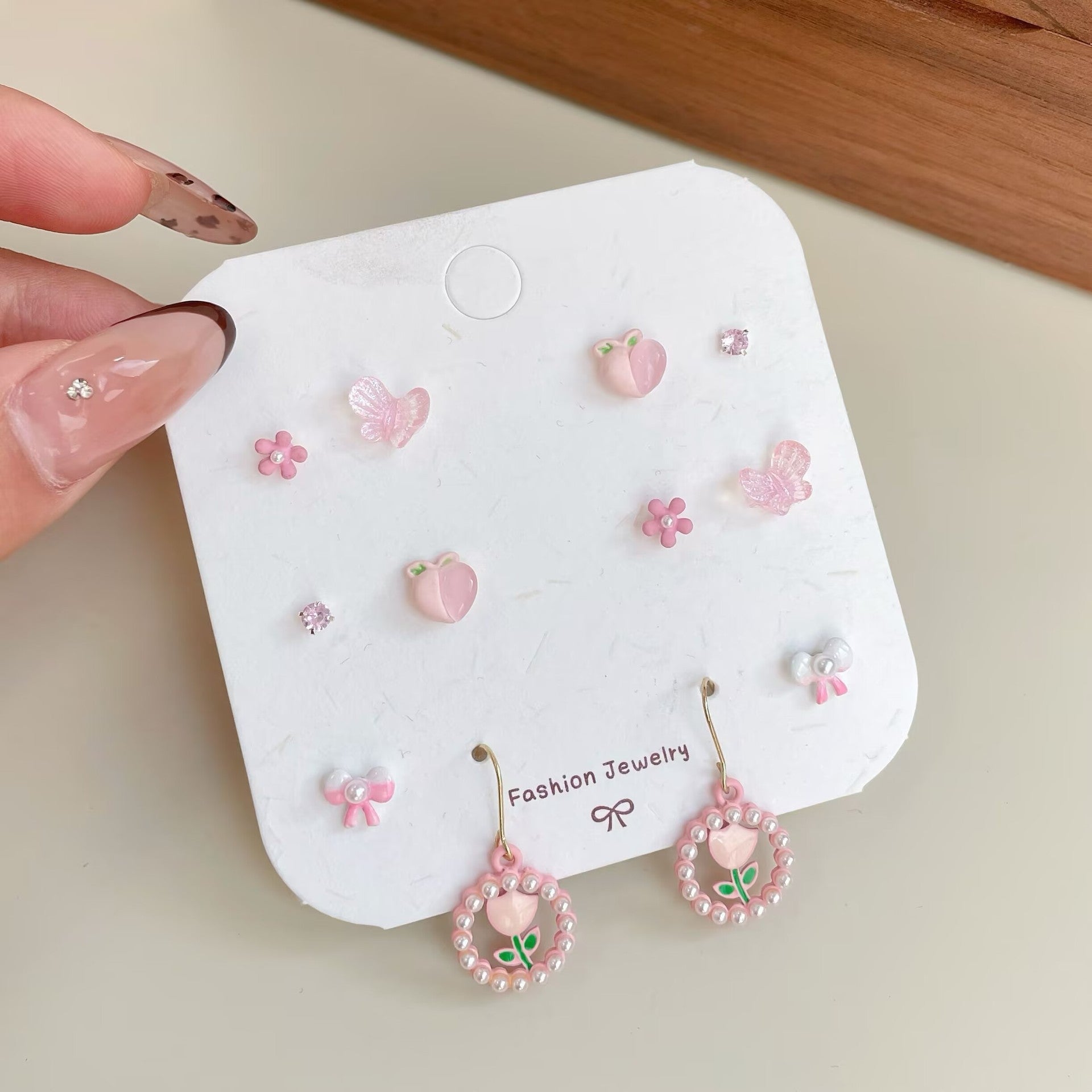 Wholesale Sweet and fresh silver needle small floral and fruit earrings