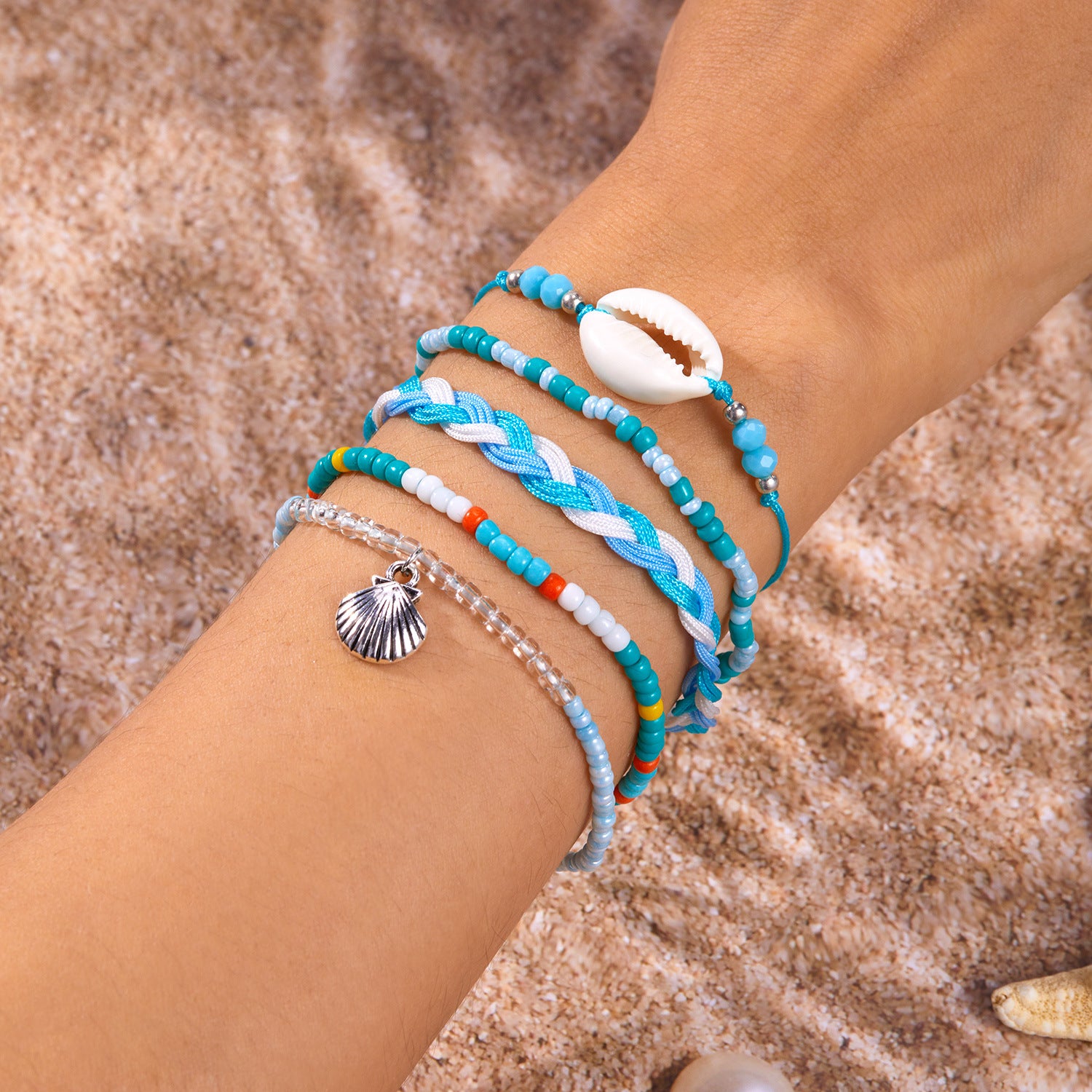 Wholesale Bohemian  Starfish Blue Bead Bracelet suit