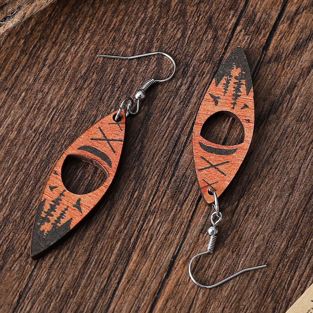 Wholesale Boat Rowing  Double-sided Wooden Earrings