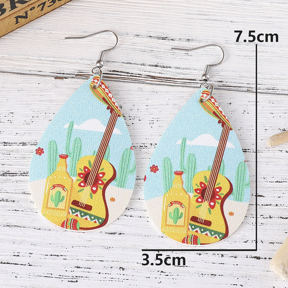 Wholesale Five-Five Straw Hat Bone Skull Leather Double-Sided Earrings