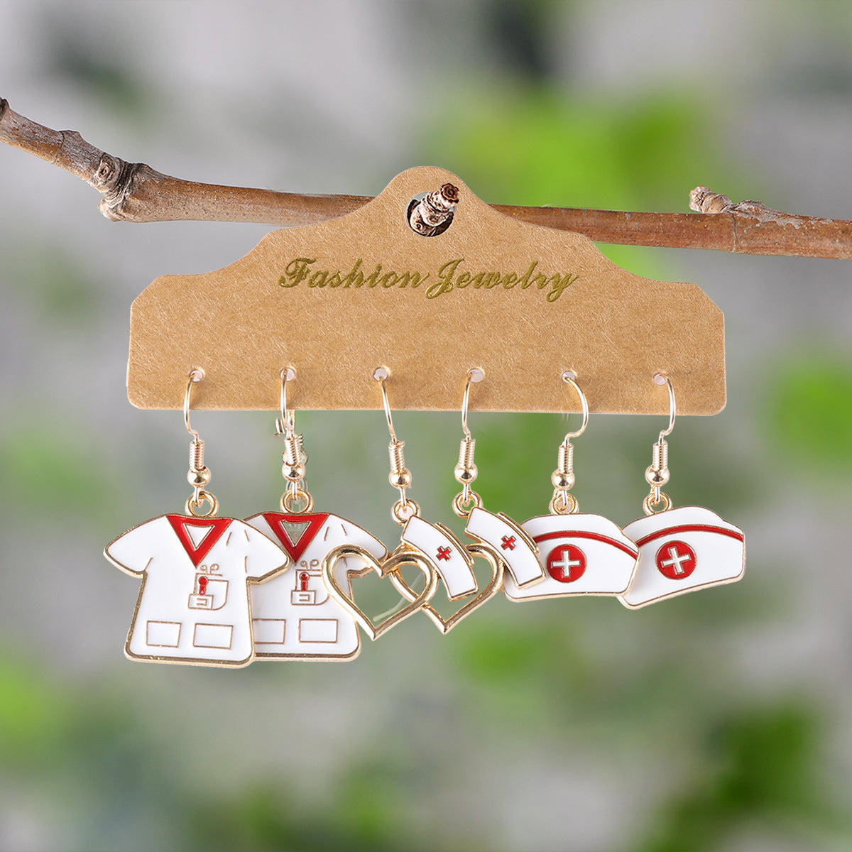 Wholesale  Nurses Day Nurses Hat Nurses Clothing Stethoscope Pendant Earrings suit