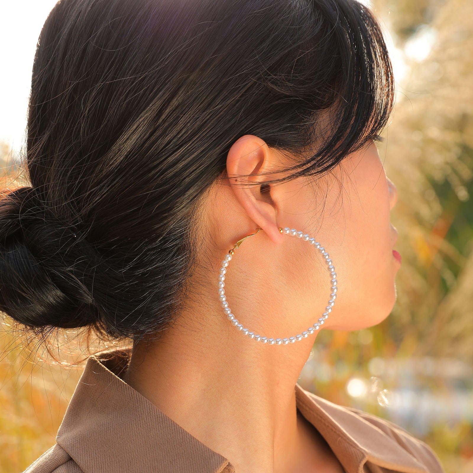 Wholesale Fashion Geometric C-Shape Earrings Imitation Pearl Stainless Steel Gold Jewelry Accessory