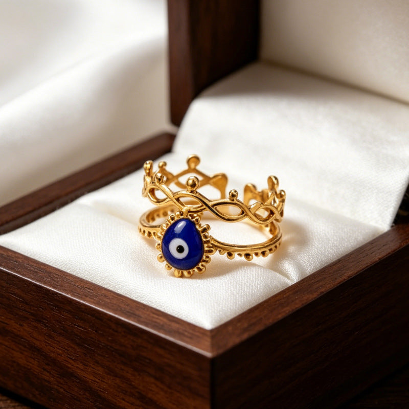 Wholesale Fashion Evil Eye Open Ring Adjustable Stainless Steel Turkish Blue Eye Jewelry Accessory